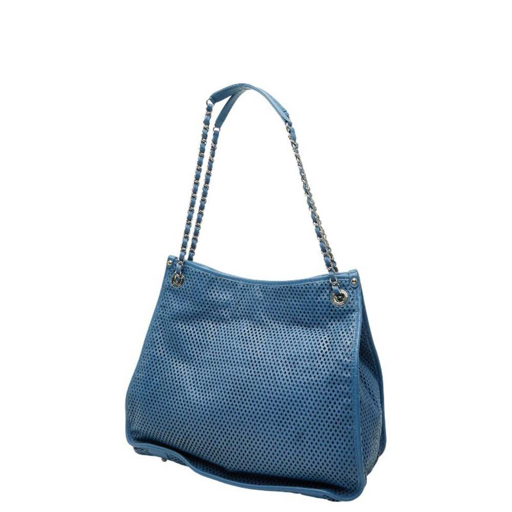 CHANEL Blue Leather Logo Tote Bag - Picture 2 of 12